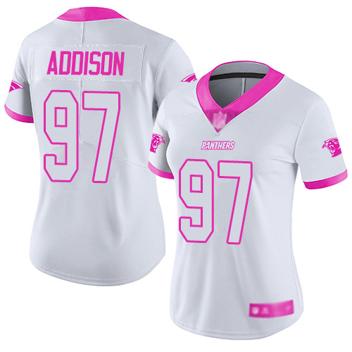 Carolina Panthers Limited White Pink Women Mario Addison Jersey NFL Football #97 Rush Fashion->carolina panthers->NFL Jersey